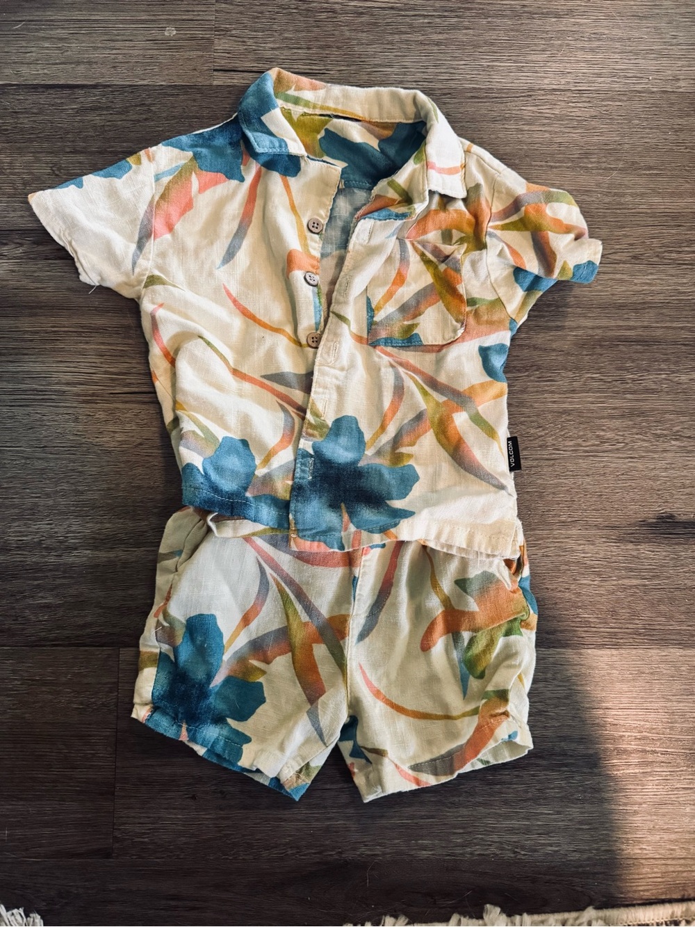 Volcom Cream Floral Kids Matching Set with Blue and Orange Accents